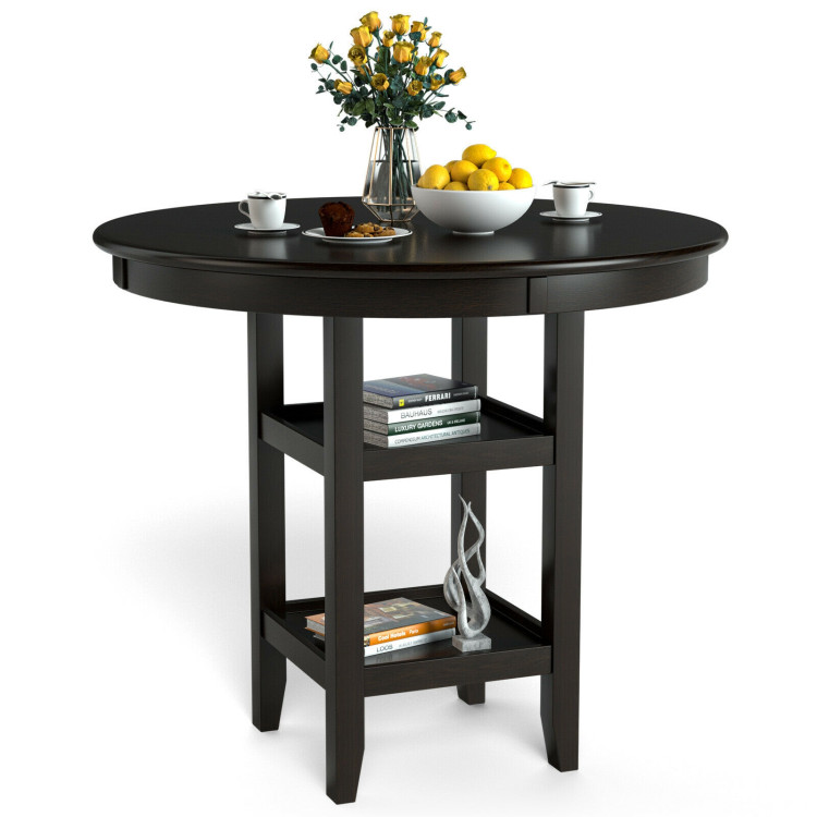 36.5 Inch Counter Height Dining Table with 42 Inches Round Tabletop and 2-Tier Storage ShelfCostway Gallery View 8 of 11