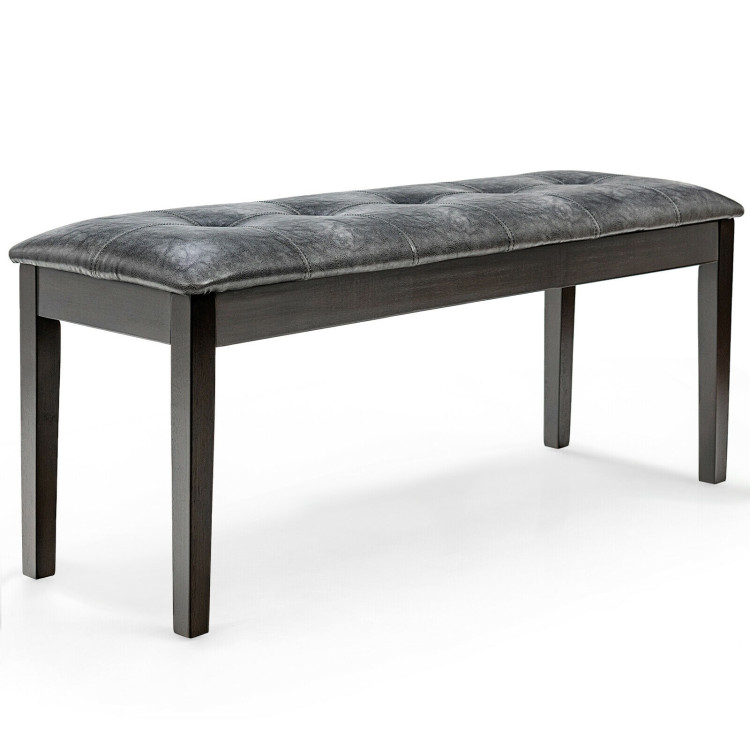 Upholstered Dining Room PU Bench Solid Wood Button Tufted-GrayCostway Gallery View 1 of 10