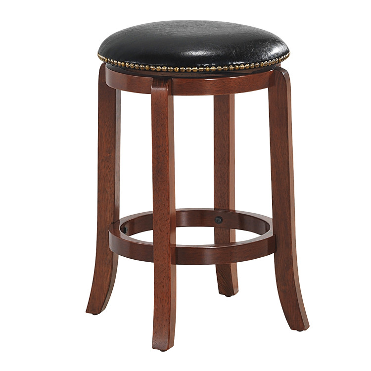 360 Degree Swivel Wooden Backless Bar Stool with Foot Rest and Cushioned Seat-24 inchesCostway Gallery View 1 of 9