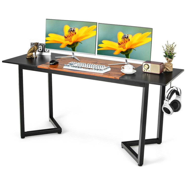 63-Inch Large Computer Desk with Splice Board for Home and Office-BlackCostway Gallery View 3 of 10