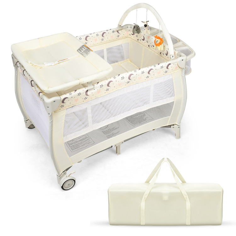 Portable Foldable Baby Playard Nursery Center with Changing Station-BeigeCostway Gallery View 3 of 10