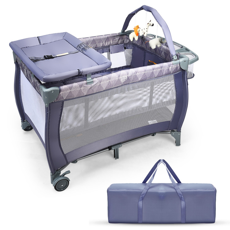 Portable Foldable Baby Playard Nursery Center with Changing Station-GrayCostway Gallery View 3 of 9