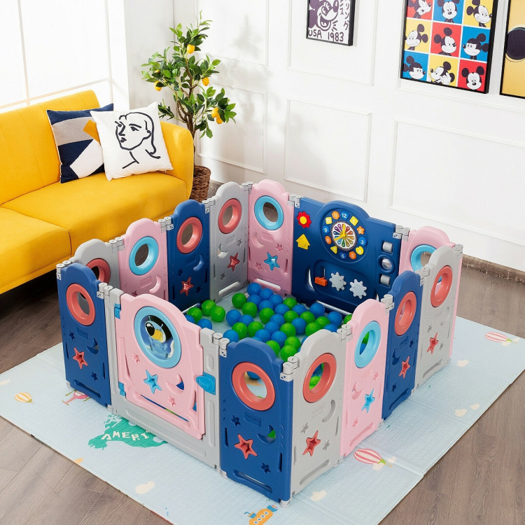 14-Panel Foldable Baby Playpen Kids Safety Play Center with Lockable GateCostway Gallery View 1 of 12