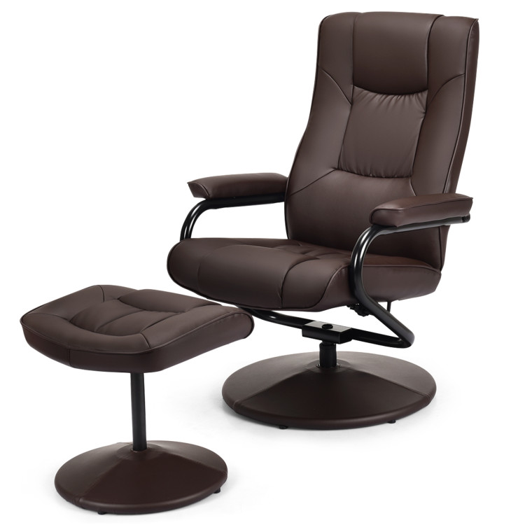 Swivel Lounge Chair Recliner with Ottoman-BrownCostway Gallery View 4 of 10
