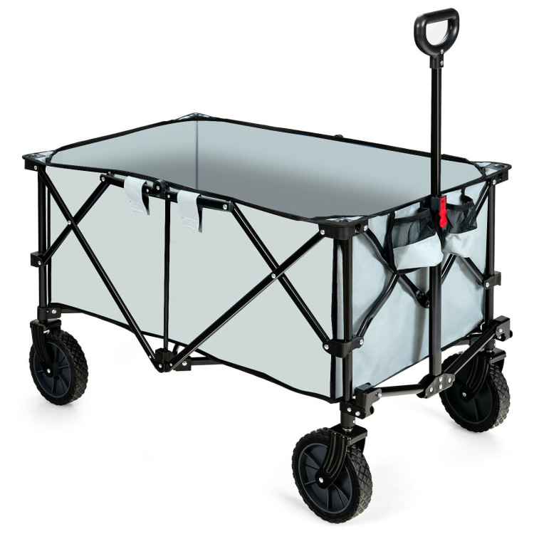 Outdoor Folding Wagon Cart with Adjustable Handle and Universal Wheels-GrayCostway Gallery View 1 of 10