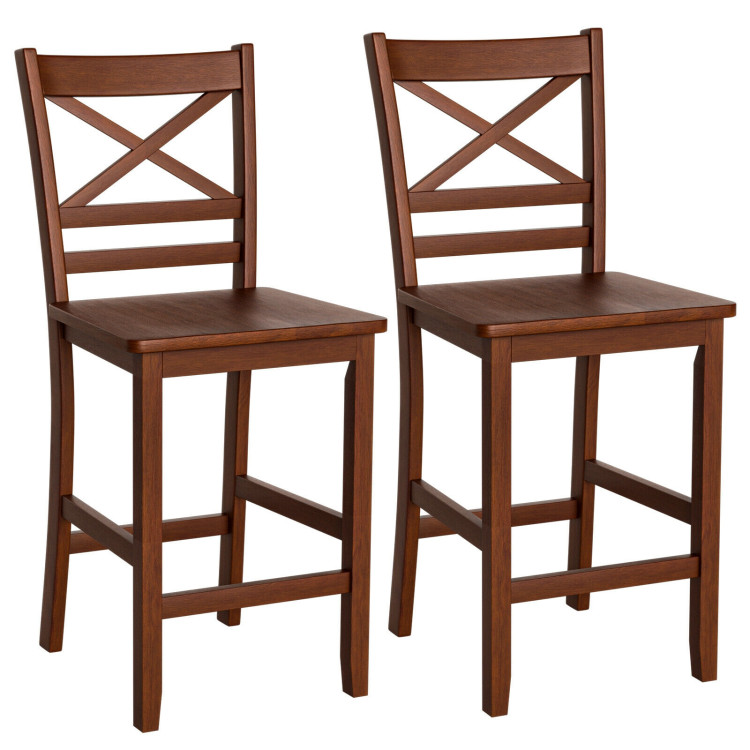 Set of 2 Bar Stools 24 Inch Counter Height Chairs with Rubber Wood LegsCostway Gallery View 1 of 8