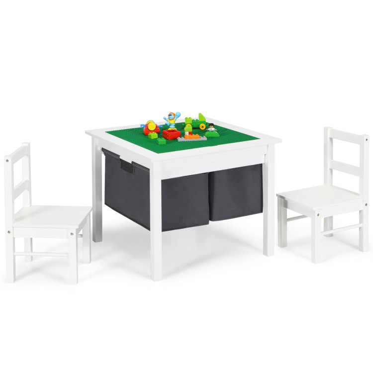 2-in-1 Kids Activity Table and 2 Chairs Set with Storage Building Block Table-WhiteCostway Gallery View 3 of 12