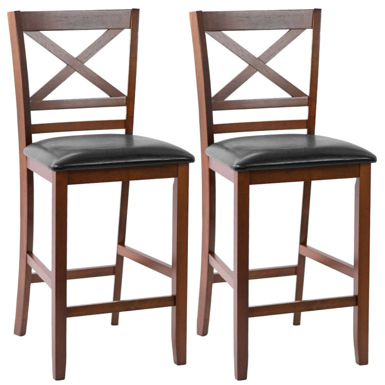 Set of 2 Bar Stools 25 Inch Counter Height Chairs with PU Leather SeatCostway Gallery View 1 of 10