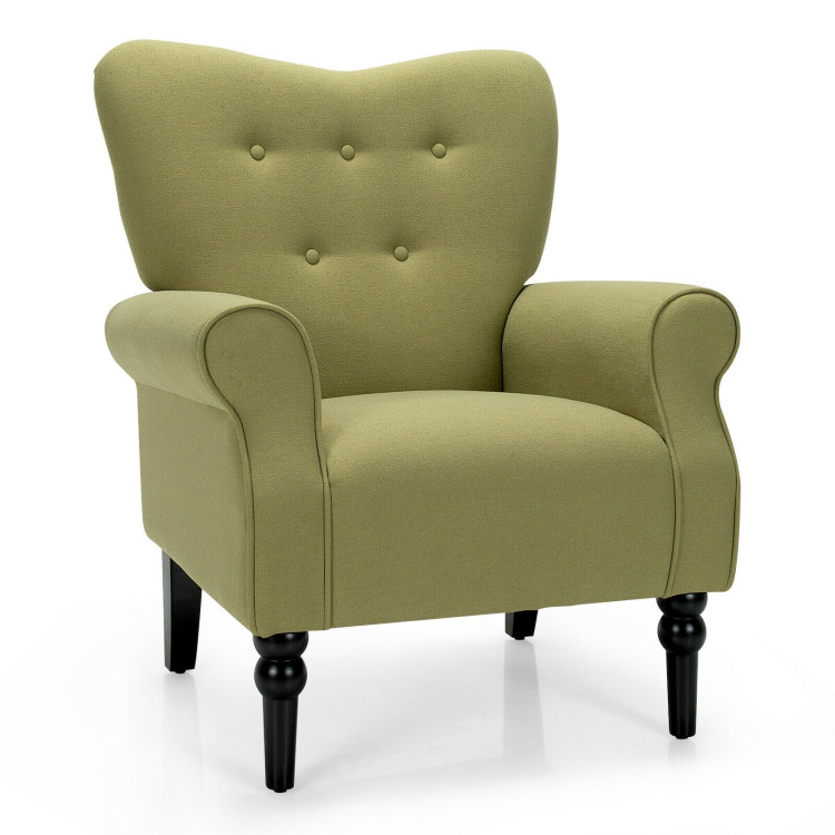 Modern Accent Chair with Tufted Backrest and Rubber Wood Avocado Legs-GreenCostway Gallery View 1 of 8