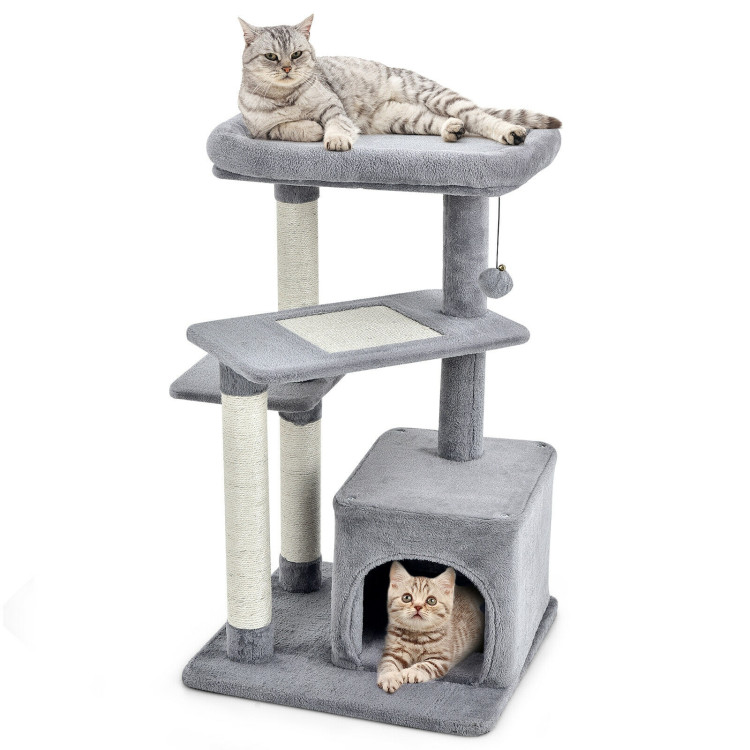Cat Tree with Perch and Hanging Ball for Indoor Activity Play and Rest-GrayCostway Gallery View 1 of 10