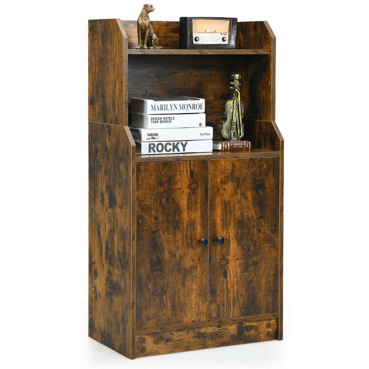 Storage Cabinet Bookcase with Doors and Display Shelf-Rustic BrownCostway Gallery View 8 of 11