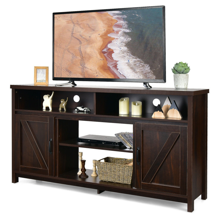 59 Inch TV Stand Media Center Console Cabinet with Barn Door for TV's 65 Inch-BrownCostway Gallery View 8 of 10
