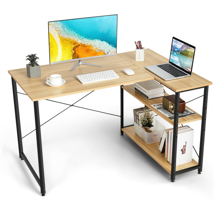 48 Inch Reversible L Shaped Computer Desk with Adjustable Shelf-NaturalCostway Gallery View 3 of 11