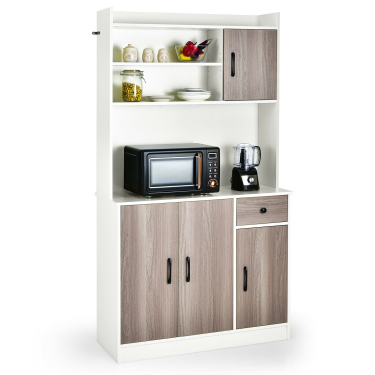 4-Door Freestanding Kitchen Buffet with Hutch and Adjustable Shelves-WhiteCostway Gallery View 4 of 11