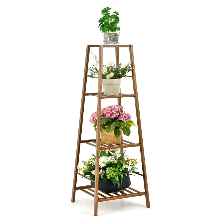 4-Potted Bamboo Tall Plant Holder Stand-BrownCostway Gallery View 7 of 10