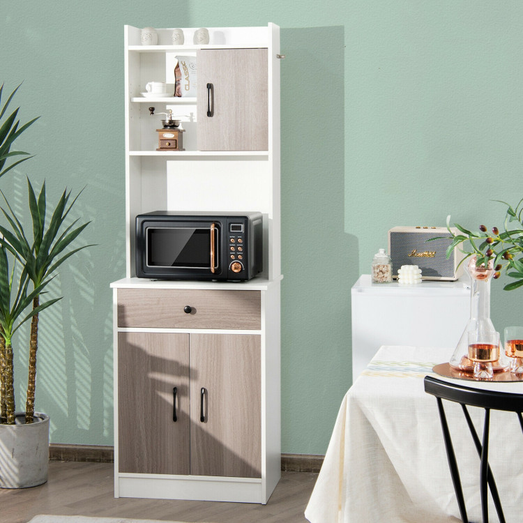 3-Door 71 Inch Kitchen Buffet Pantry Storage Cabinet with Hutch and Adjustable Shelf-WhiteCostway Gallery View 2 of 12