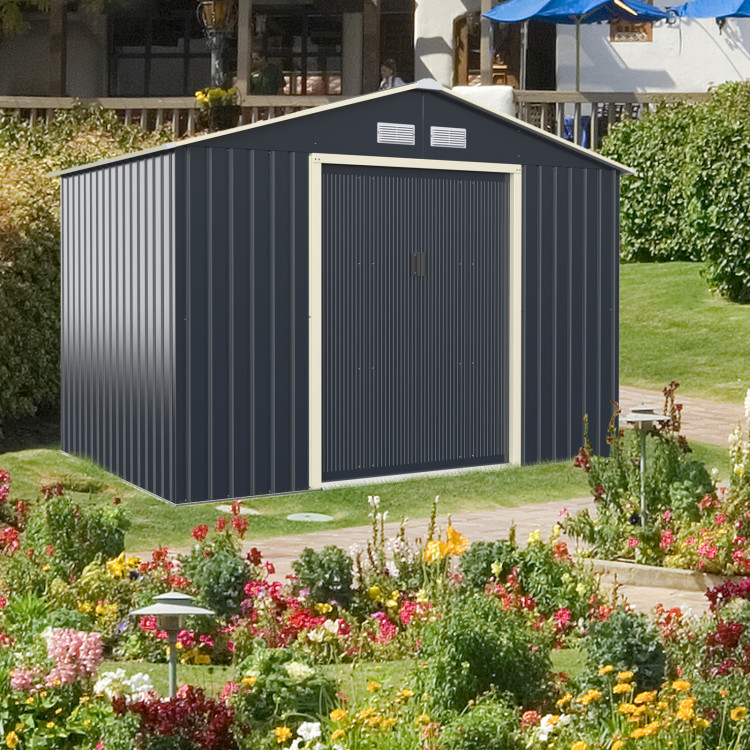 9 x 6 Feet Metal Storage Shed for Garden and Tools-GrayCostway Gallery View 2 of 13