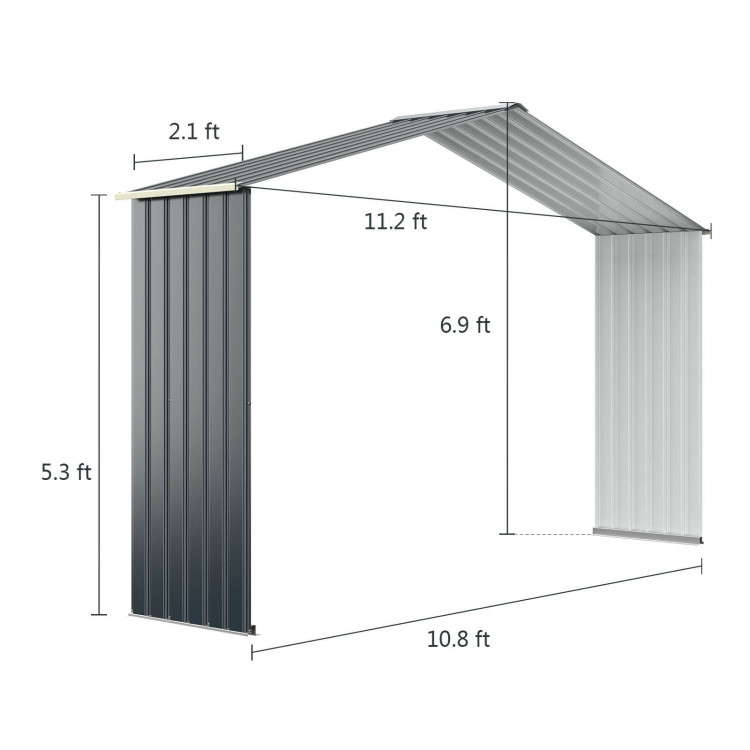 Outdoor Storage Shed Extension Kit for 11.2 Feet Shed-GrayCostway Gallery View 5 of 6