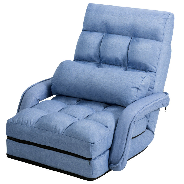 Folding Lazy Floor Chair Sofa with Armrests and Pillow-BlueCostway Gallery View 4 of 11