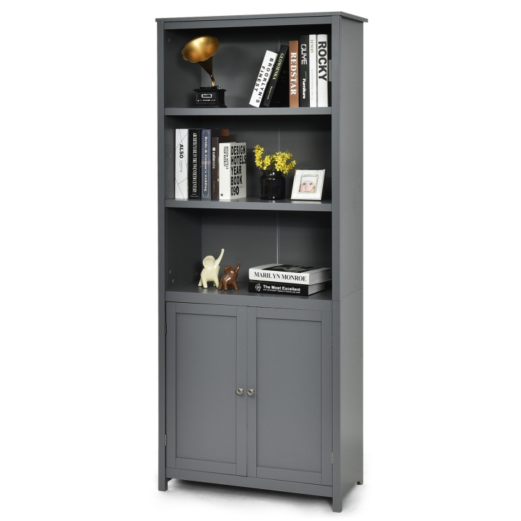 Bookcase Shelving Storage Wooden Cabinet Unit Standing Display Bookcase with Doors-GrayCostway Gallery View 4 of 11