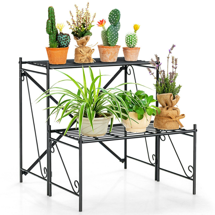 2-Tier Stair Style Metal Plant Stand for Indoor and Outdoor-BlackCostway Gallery View 1 of 1