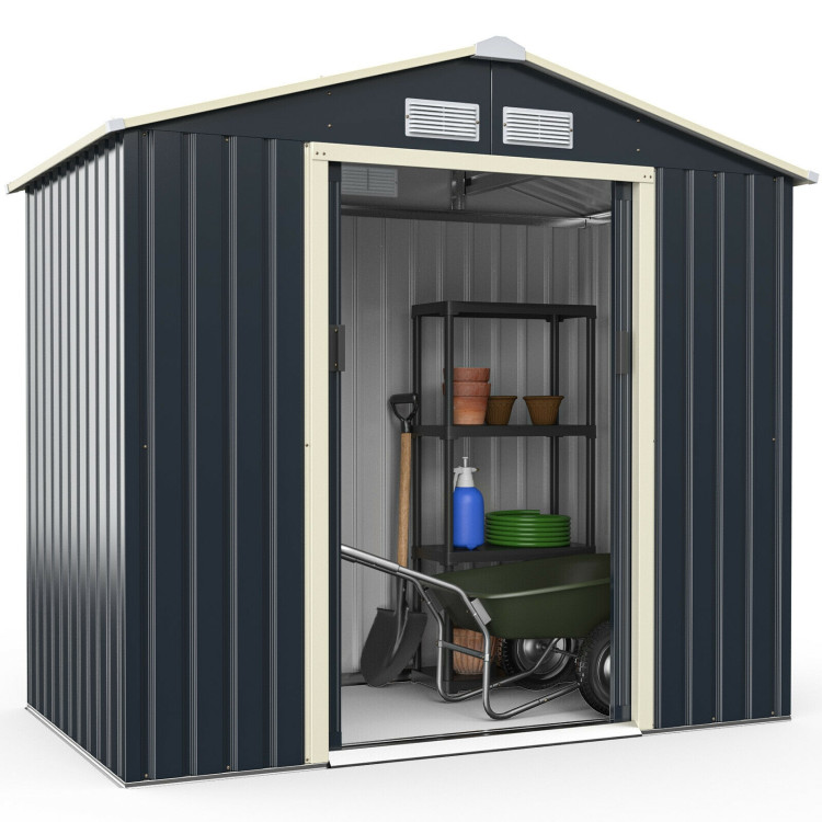 7 Feet X 4 Feet Metal Storage Shed with Sliding Double Lockable Doors-GrayCostway Gallery View 4 of 12