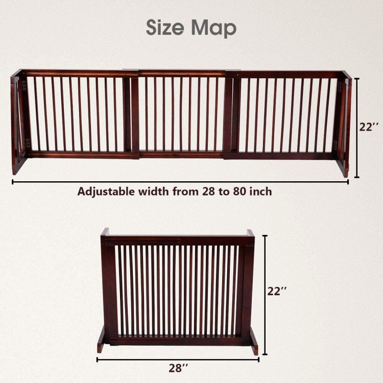 Folding Adjustable Free Standing 3 Panel Wood FenceCostway Gallery View 4 of 9