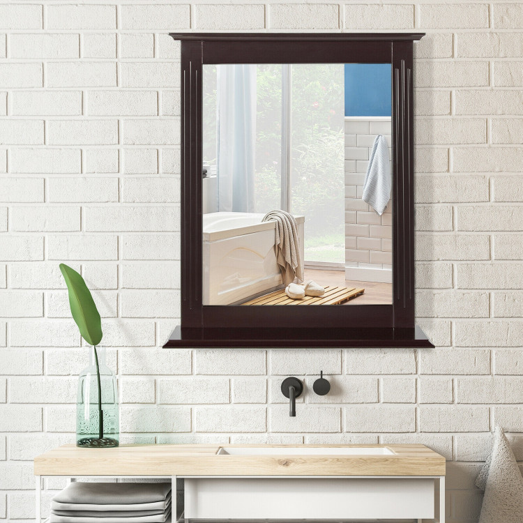 Wall-Mounted Multipurpose Vanity Mirror with Shelf -BrownCostway Gallery View 1 of 9