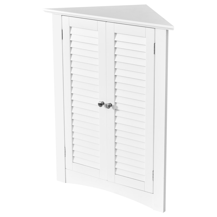 Adjustable Corner Storage Cabinet with Shutter Doors-WhiteCostway Gallery View 8 of 10