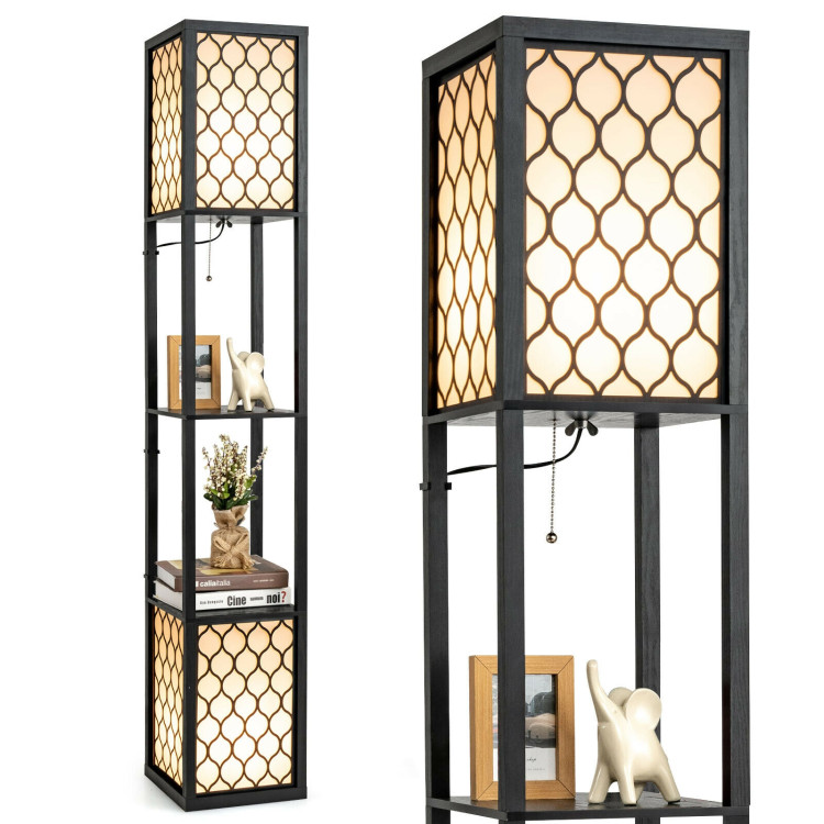 Modern Shelf Freestanding Floor Lamp with Double Lamp Pull Chain and Foot SwitchCostway Gallery View 4 of 11