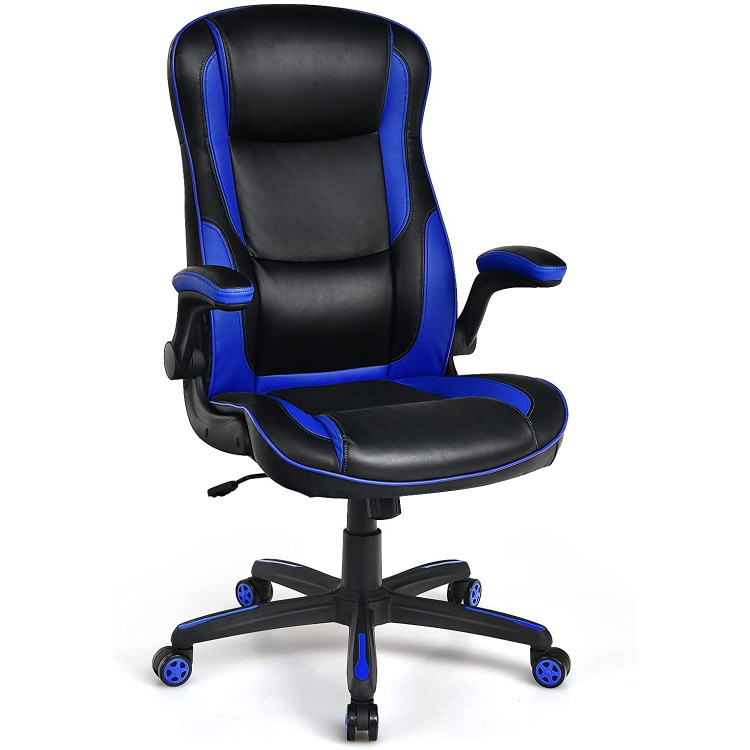 Racing Style Office Chair with PVC and PU Leather Seat-BlueCostway Gallery View 1 of 7