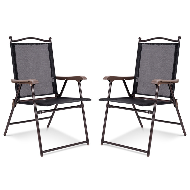 Set of 2 Patio Folding Sling Back Camping Deck Chairs-BlackCostway Gallery View 1 of 11