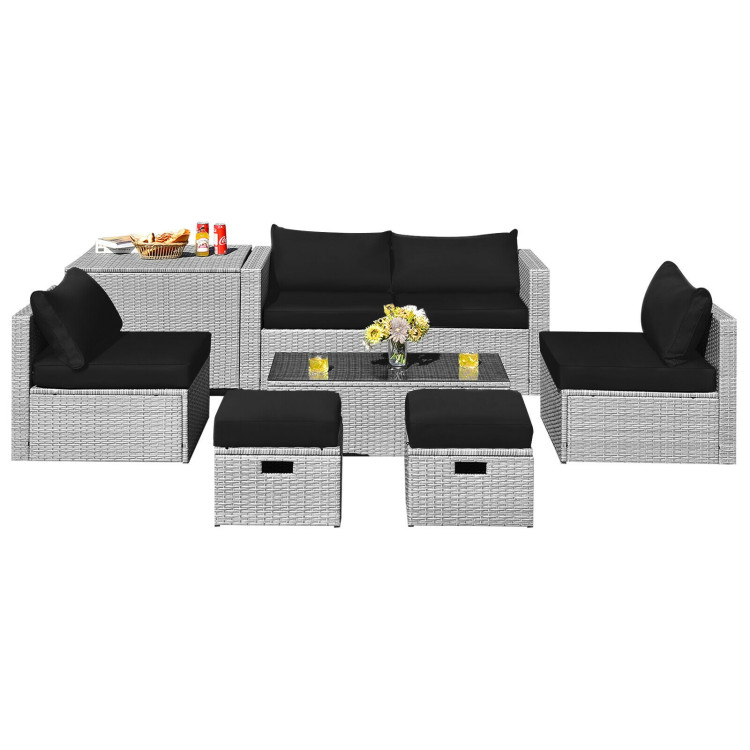 8 Pieces Patio Rattan Furniture Set with Storage Waterproof Cover and Cushion-BlackCostway Gallery View 3 of 11