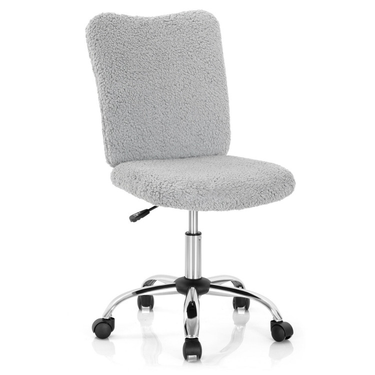 Armless Faux Fur Leisure Office Chair with Adjustable Swivel-GrayCostway Gallery View 1 of 12