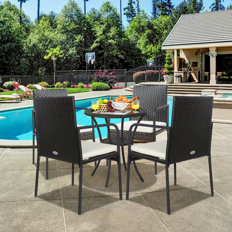 4 Pieces Patio Wicker Rattan Dining Set with Comfy CushionsCostway Gallery View 1 of 10