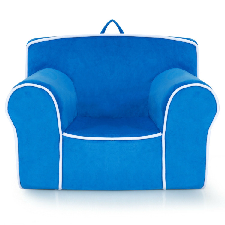 Upholstered Kids Sofa with Velvet Fabric and High-Quality Sponge-BlueCostway Gallery View 7 of 11