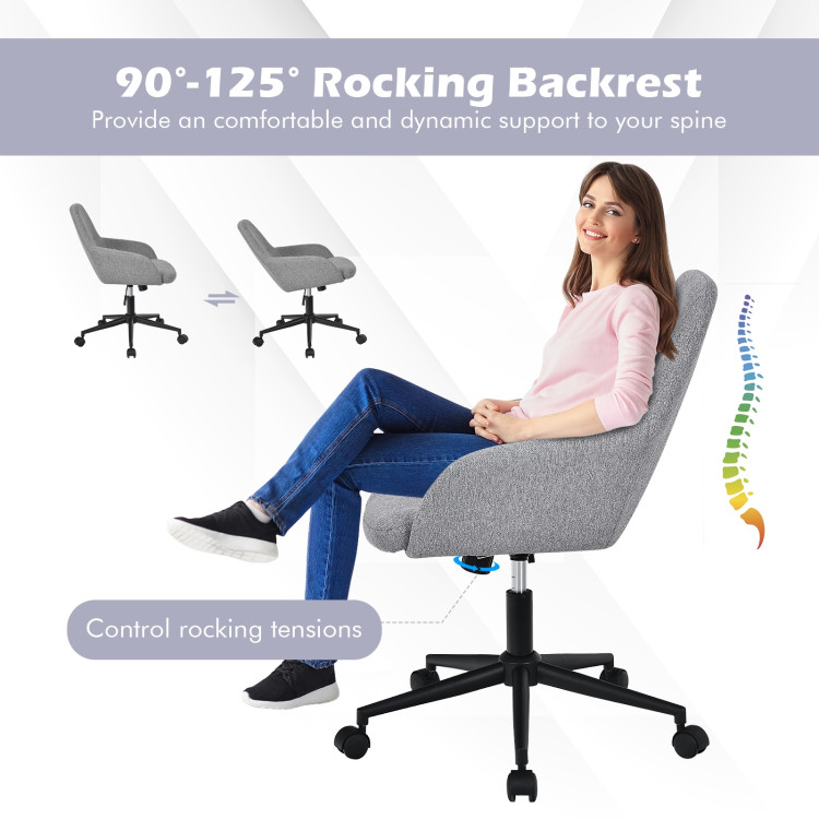 Fabric Home Office Chair with Rocking Backres-GrayCostway Gallery View 9 of 10