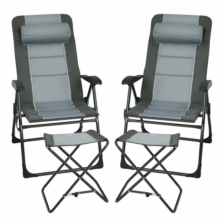 Set of 2 Patiojoy Patio Folding Dining Chair with Ottoman Set Recliner Adjustable-GrayCostway Gallery View 9 of 13