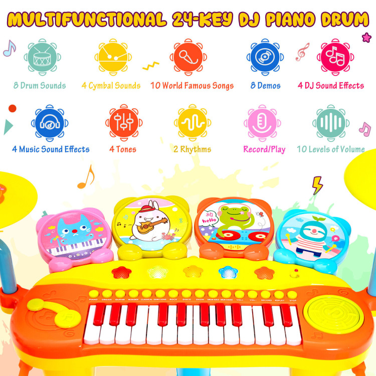 24-Key Piano Keyboard DJ Drum Combination with Microphone and MP3-BlueCostway Gallery View 5 of 10