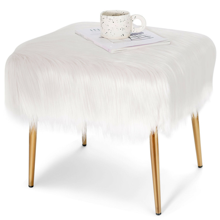 Faux Fur Vanity Stool with Golden Metal Legs for Makeup Room-WhiteCostway Gallery View 3 of 9