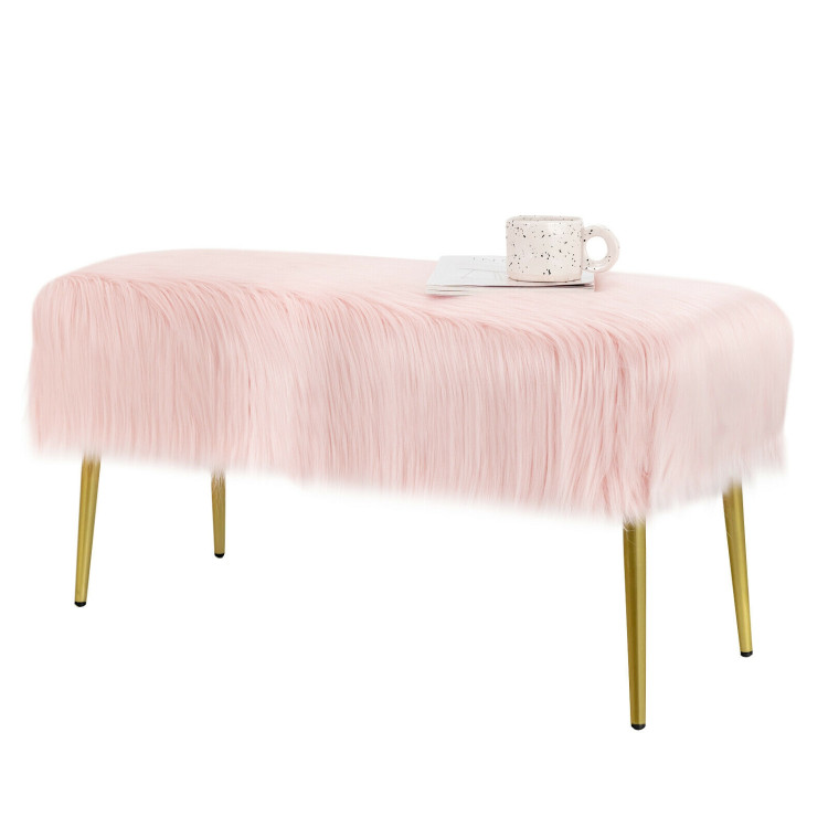 Upholstered Faux Fur Vanity Stool with Golden Legs for Makeup Room-PinkCostway Gallery View 3 of 10