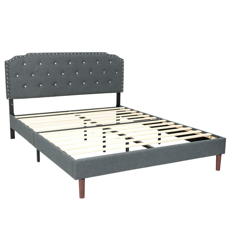 Upholstered Bed Frame with Adjustable Diamond Button Headboard-Full SizeCostway Gallery View 3 of 9