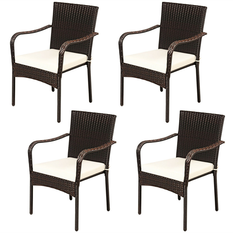 Set of 4 Patio Rattan Stackable Dining Chair with Cushioned Armrest for GardenCostway Gallery View 3 of 9