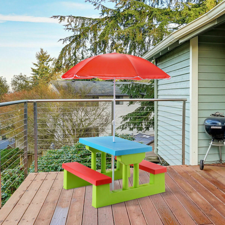 Kids Picnic Folding Table and Bench with UmbrellaCostway Gallery View 1 of 12