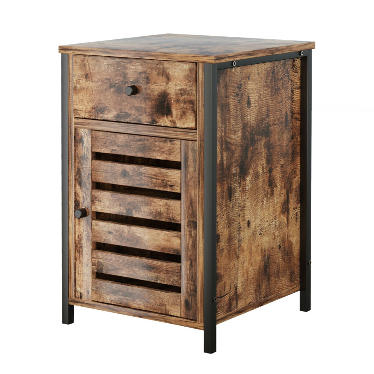 Industrial Nightstand with Drawer and Adjustable ShelfCostway Gallery View 3 of 10