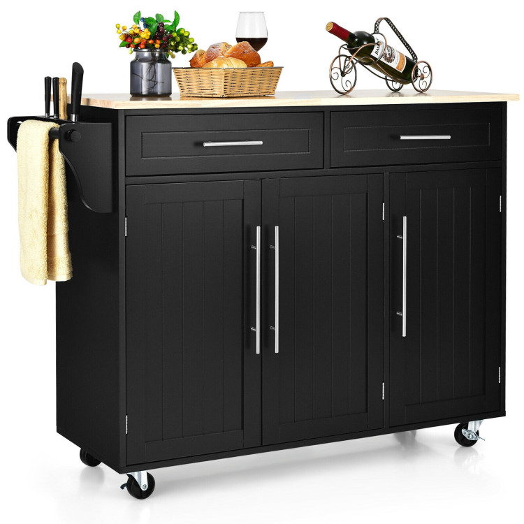 Kitchen Island Trolley Wood Top Rolling Storage Cabinet Cart with Knife Block-BlackCostway Gallery View 7 of 12