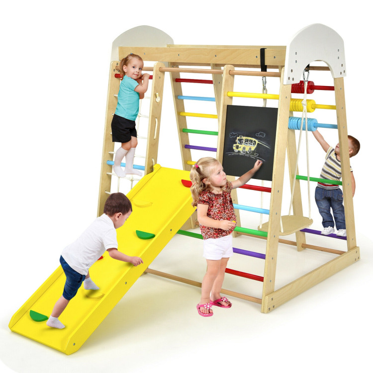 8-in-1 Wooden Climber Play Set with Slide and Swing for Kids - Gallery View 10 of 12