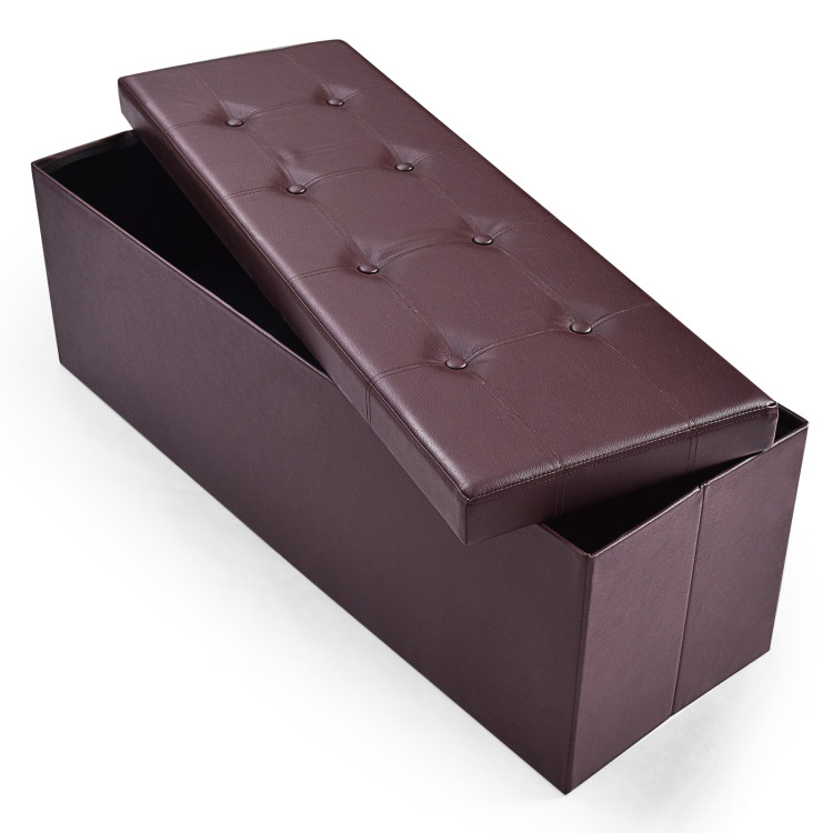45 Inches Large Folding Ottoman Storage Seat - BrownCostway Gallery View 7 of 9