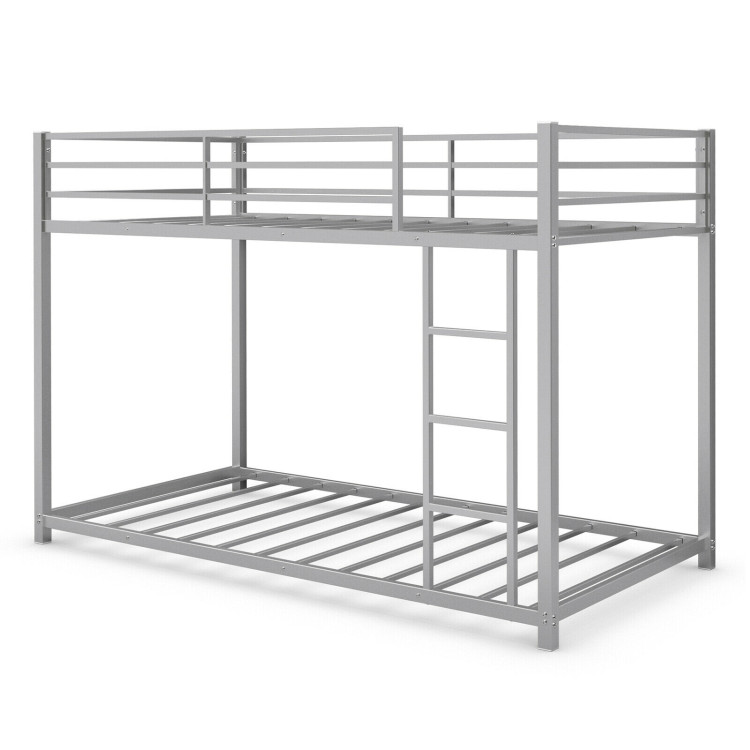 Sturdy Metal Bunk Bed Frame Twin Over Twin with Safety Guard Rails and Side Ladder-SilverCostway Gallery View 4 of 13