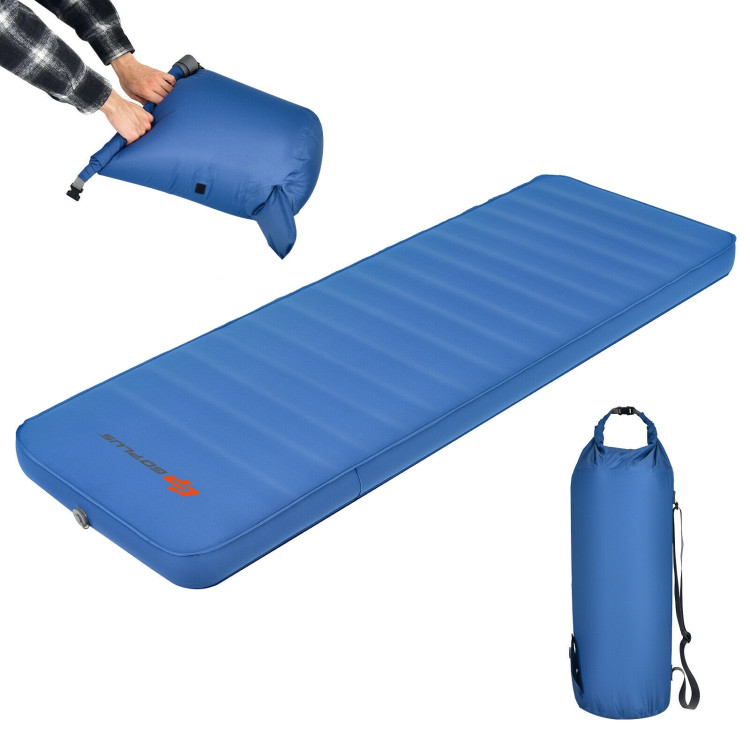 Self Inflating Folding Camping Sleeping Mattress with Carrying Bag-BlueCostway Gallery View 3 of 10